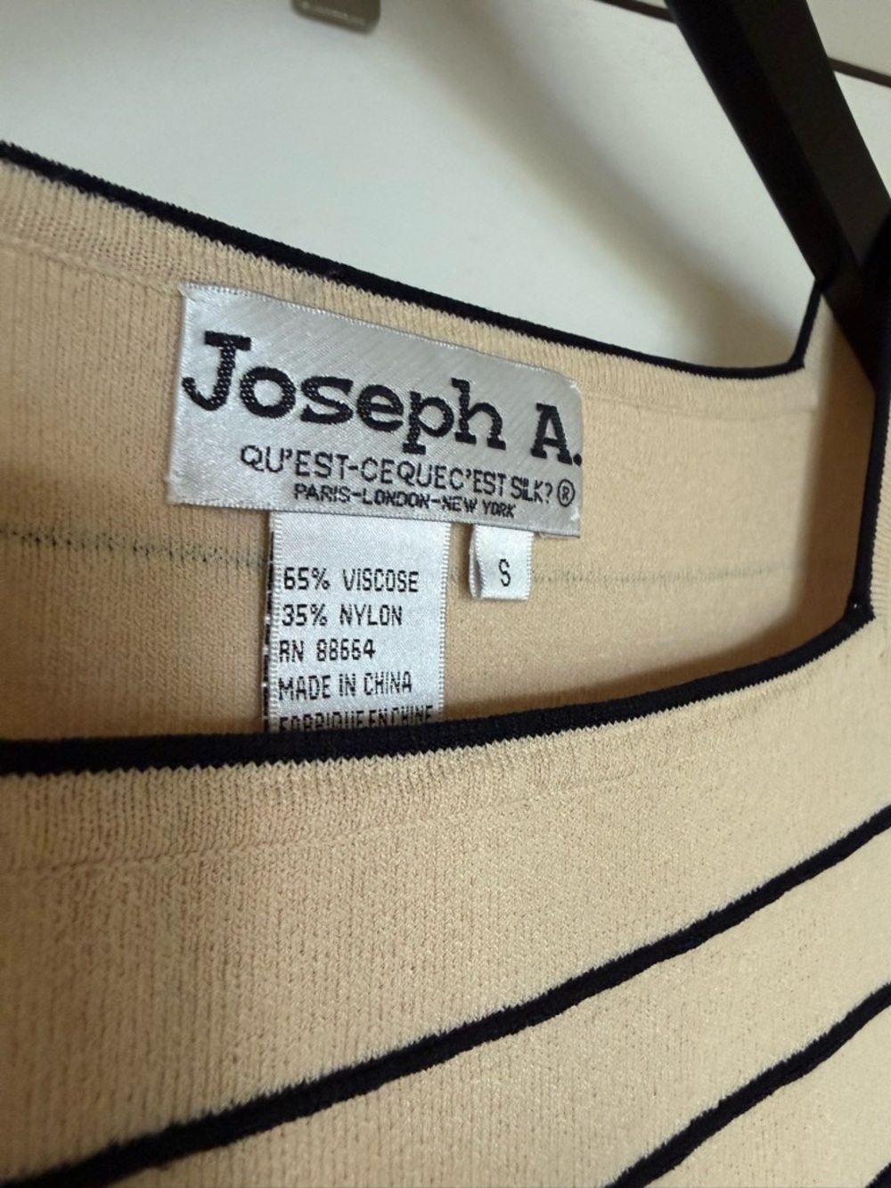 Joseph A. Cream Striped Knit Top with Black Trim